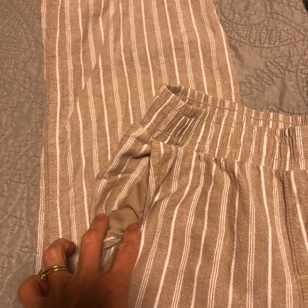 Briggs New York Tan and White linen blend Striped Trousers - Picture 3 of 5